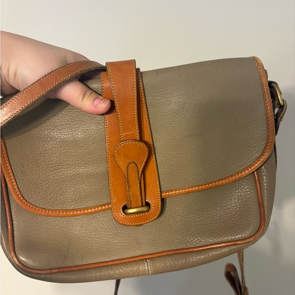 Dooney + Burke Tan and Brown Leather Crossbody Bag